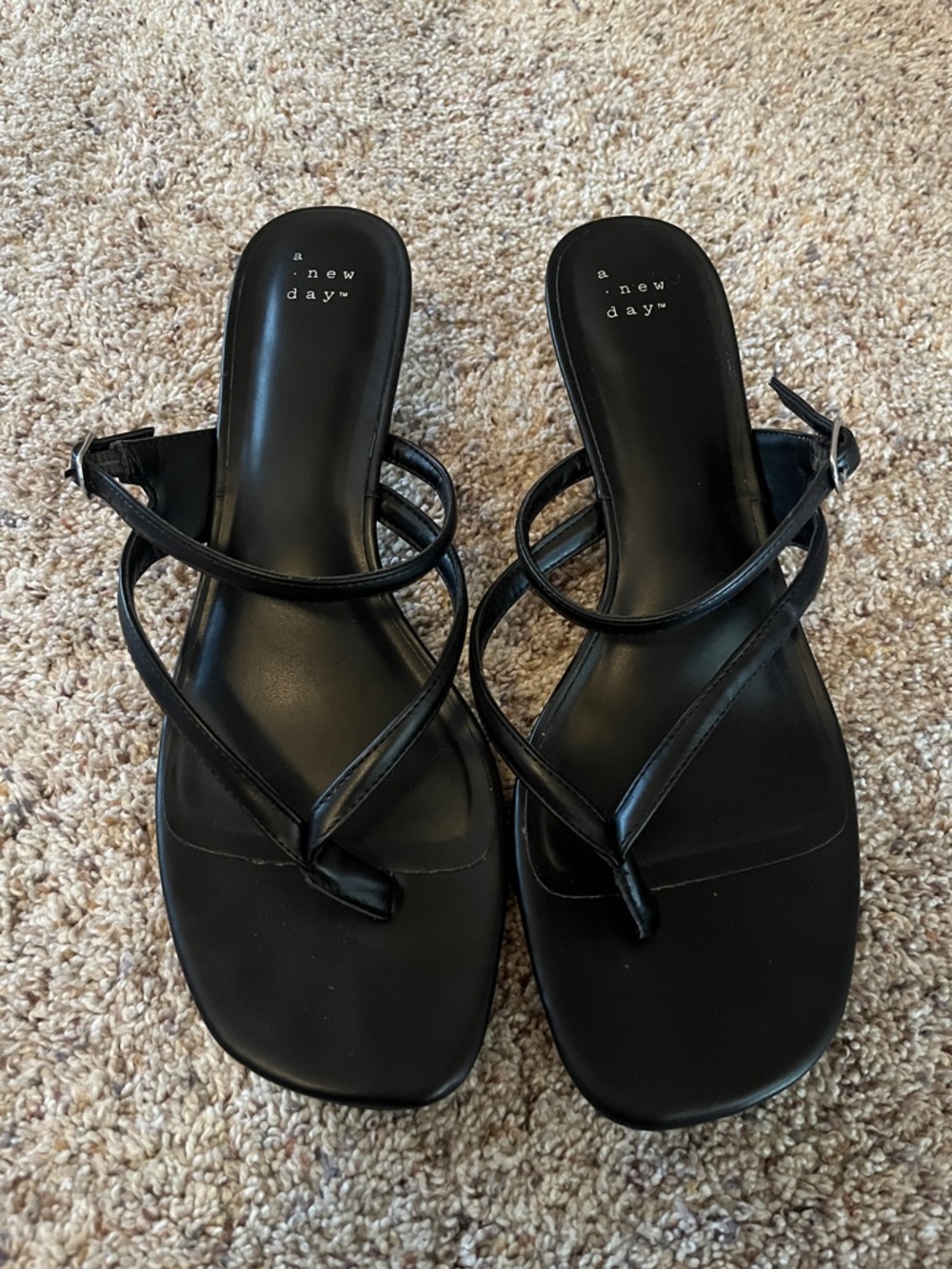 Black Strappy Square-Toe Heels